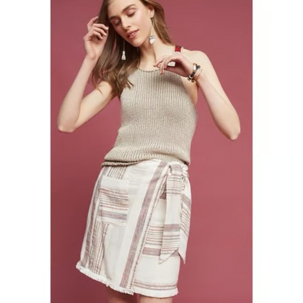Anthropologie Holding Horses Avery Cream Striped Boho Wrap Mini Skirt 8